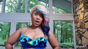 slim black redhead girl with huge fake ass seduce to first time porn casting fuck with big black cock stranger