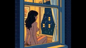 AI - Voyeur spies on his hot neighbor and jerks off