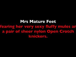 #378 Mrs Aged Feet wearing hot fluffy Mules