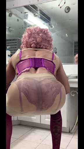 Sexy Shemale Lingerie Stocking Riding Anal Double Big Dildo