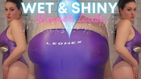 Wet and Shiny Shower Tease - Big Natural Tits Leotard Fetish