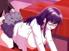 Nerdy glasses anime girl bent over classroom desk & fucked deep by strict teacher