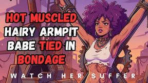 Animated cute ebony afro hairy armpit babe so sexy she needs to be punished tied to a x frame in BDSM bondage fantasy struggle