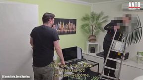 Straight Swiss AC repairman gets his first gay blowjob with cum everywhere