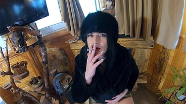 MilfyCalla- Deep blow-job while wearing fur coat and shiny boots
