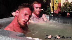 Inked ginger homo leaves jacuzzi to jack off dick with lover