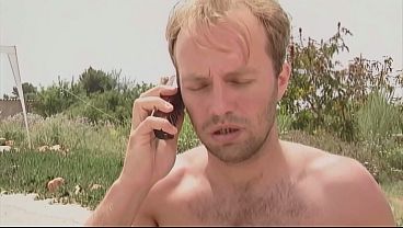 Horny beach babe gets two hard cocks sliding in both holes and cumshot