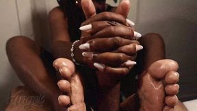 First Footjob on the Withered Dick but the Dick Suddenly Gets Hard