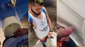 big dick latino risky jerking off in the mall s public bathroom got caught and touched multiple times