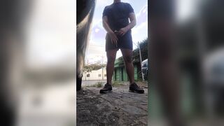 Real homemade Exhibitionist pissing inside the street