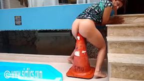 Mature Spanish babe takes monumental street cone up her posterior hole