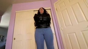 INEED2PEE Gia Love straitjacket and pissing tight jeans