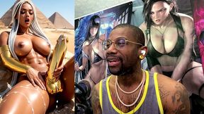 beautiful egyptian transgender with a hard gold girl cock cumming near the pyramids, ai generated