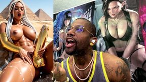 beautiful egyptian transgender with a hard gold girl cock cumming near the pyramids, ai generated