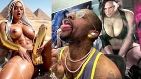 beautiful egyptian transgender with a hard gold girl cock cumming near the pyramids, ai generated