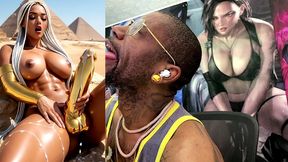 beautiful egyptian transgender with a hard gold girl cock cumming near the pyramids, ai generated