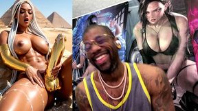 beautiful egyptian transgender with a hard gold girl cock cumming near the pyramids, ai generated
