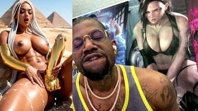 beautiful egyptian transgender with a hard gold girl cock cumming near the pyramids, ai generated