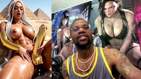 beautiful egyptian transgender with a hard gold girl cock cumming near the pyramids, ai generated