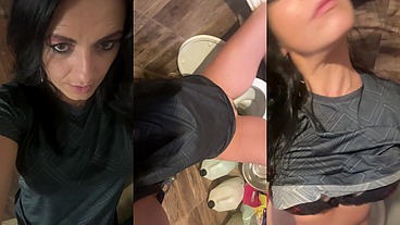 Beautiful MilfyCalla with hungry pussy pee in the toilet, pissing close up 182