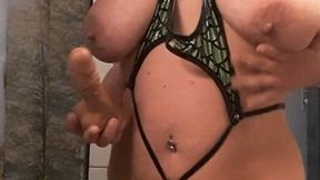 Curvy Meile bathroom dildo squirt