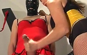 Mistress fucks big dick crossdresser intense and gives aggressive handjob to make her spunk