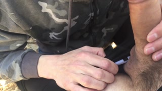 In the forest, she sucks the owner's big cock