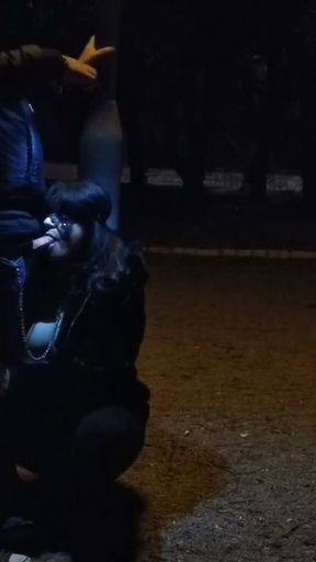 Milf whore gives a blowjob on a leash in a public place   Clip 1