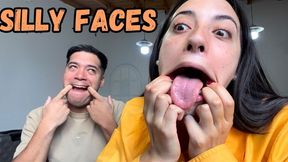 Making silly faces while we explore our tongues and mouths