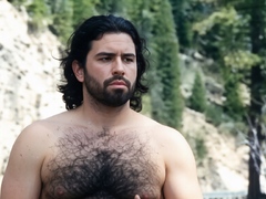 Hairy Man Masturbating Outdoors by the Road