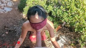 pov deepthroat at public beach - nasty asian girl with outdoor blowjob & throat fuck