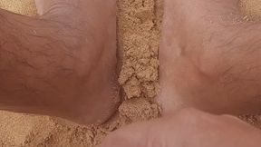 Ladysilva masturbating my hot cock showing off my sexy feet on the public beach