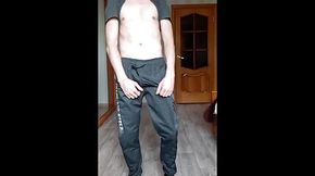 Scally lad jerks off his big fat cock and cum a lot