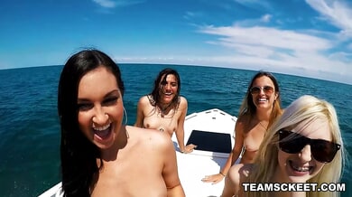 Four young women and one man unleash passion on a sunny boat