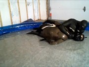 Wet gasmasked Orca frogman humps and struggles with another frogman