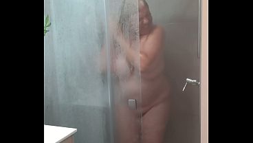 Fina takes a shower and there'_s hardly enough room because of her big breasts