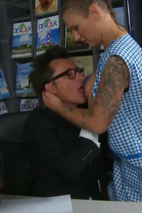 Big boobs cleaning woman fucking in the office...cum on tits