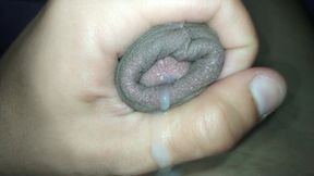 Letting Precumming Morning Wood Leak Out Cum and Showing Foreskin Close up