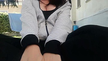 Completely dirty black yoga pants full of pee in public place