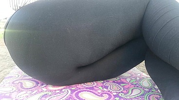 Completely dirty black yoga pants full of pee in public place
