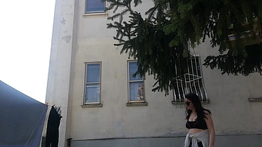Completely dirty black yoga pants full of pee in public place