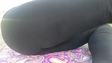 Completely dirty black yoga pants full of pee in public place