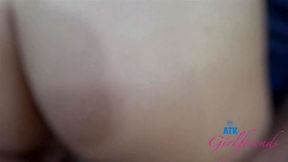 Nerdy Amateur babe Leana Lovings rides a cock and gets creampie GFE POV /