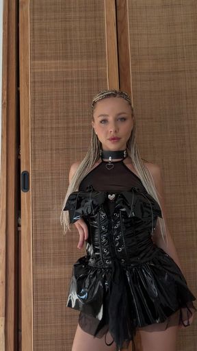 Blonde petite babe in latex
