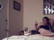 Milf smoking in night dress while watching tv part 2