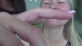 Victoria bites my hand and my fingers hard a