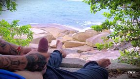 Handjob surprise ejaculation on the beach
