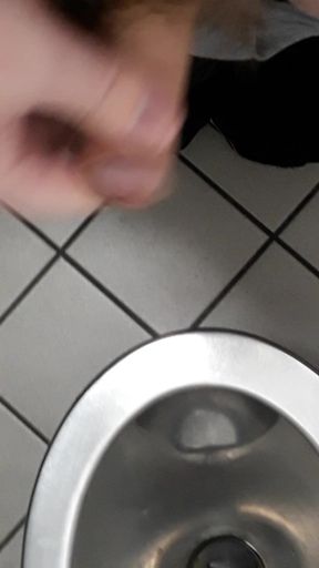 Playing with cock in a public toilet