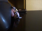 Estim e-stim electro cum milking with chastity device