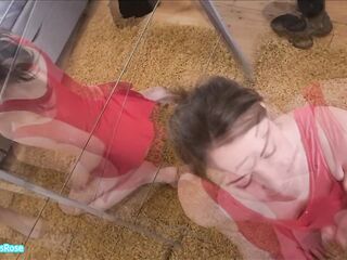 Blameless hotty in red suit massive cum facial